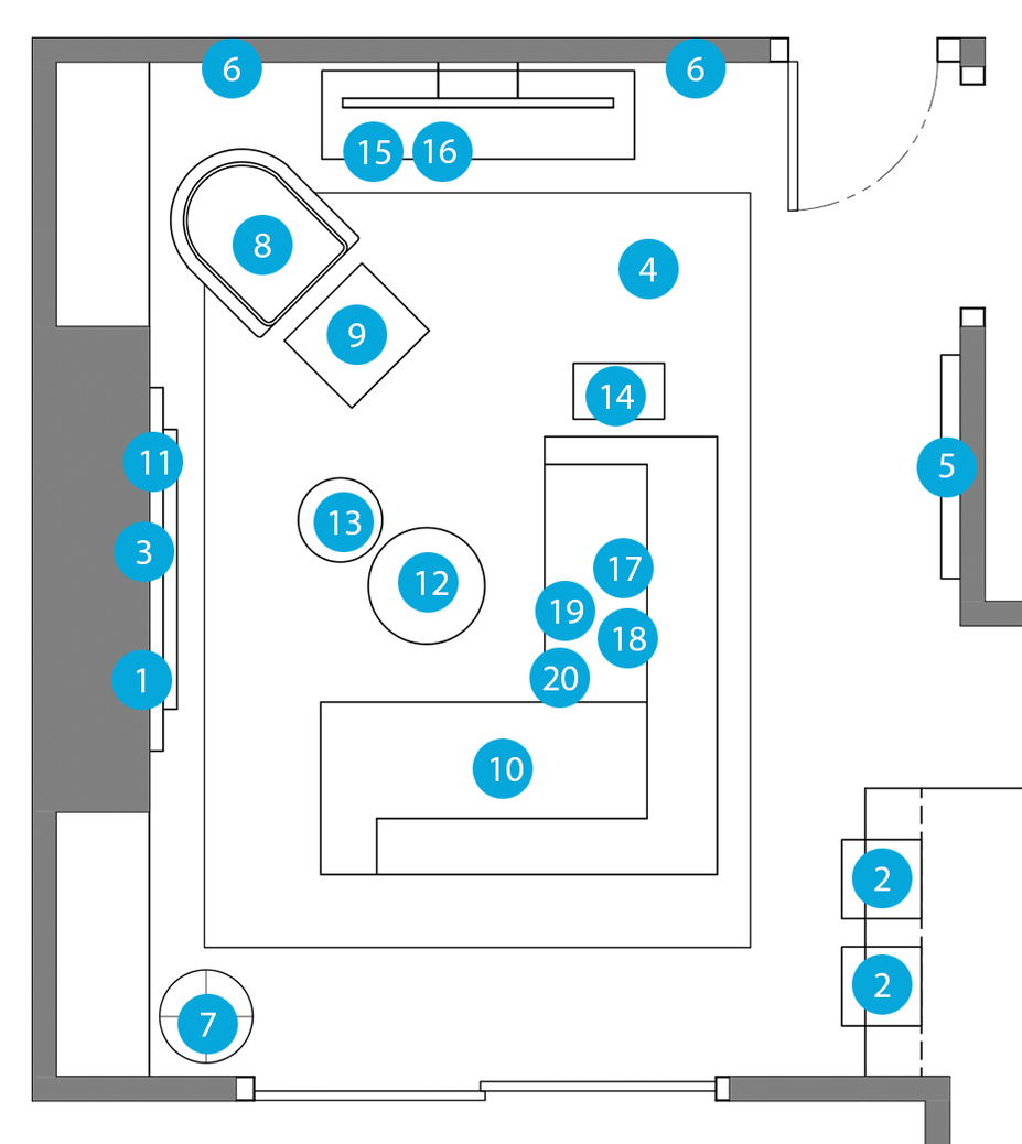 Plano de planta de sala de estar en línea