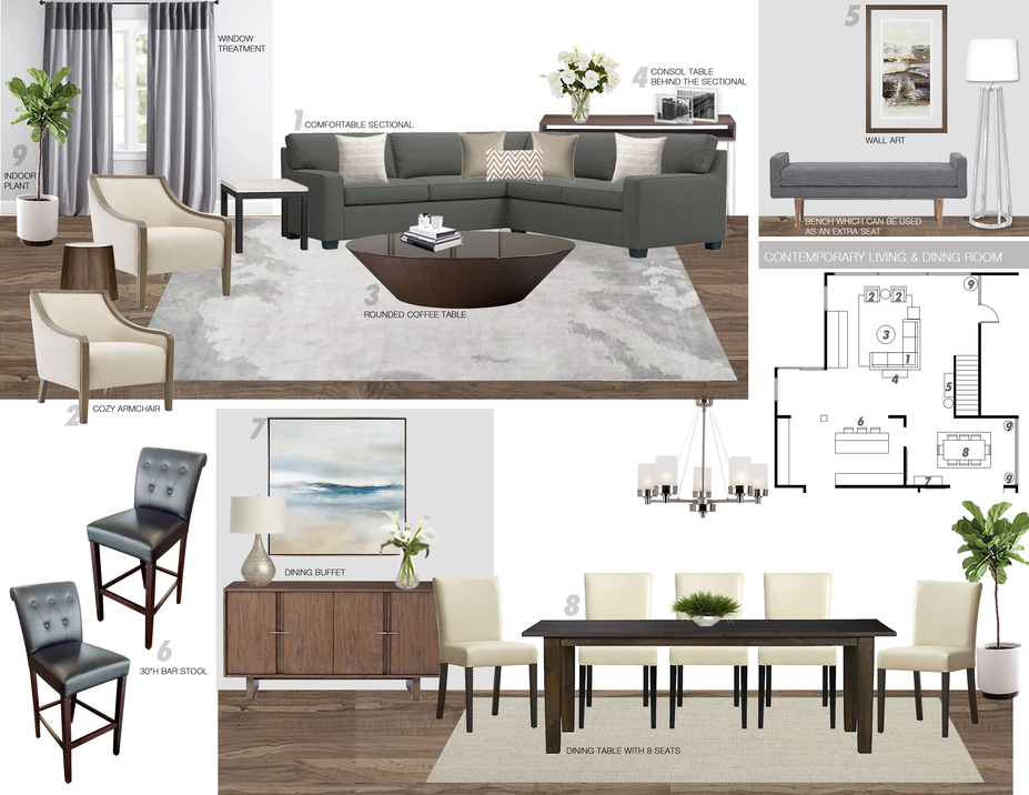 Online Designer Combined Living/Dining Interior Design Ideas
