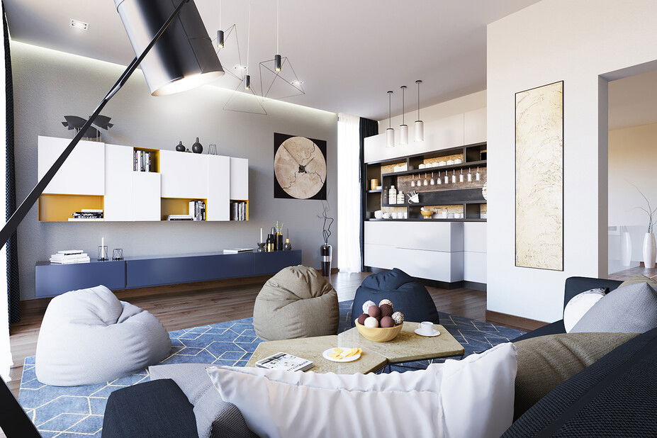 Masculine Open Living Room AI Interior Design