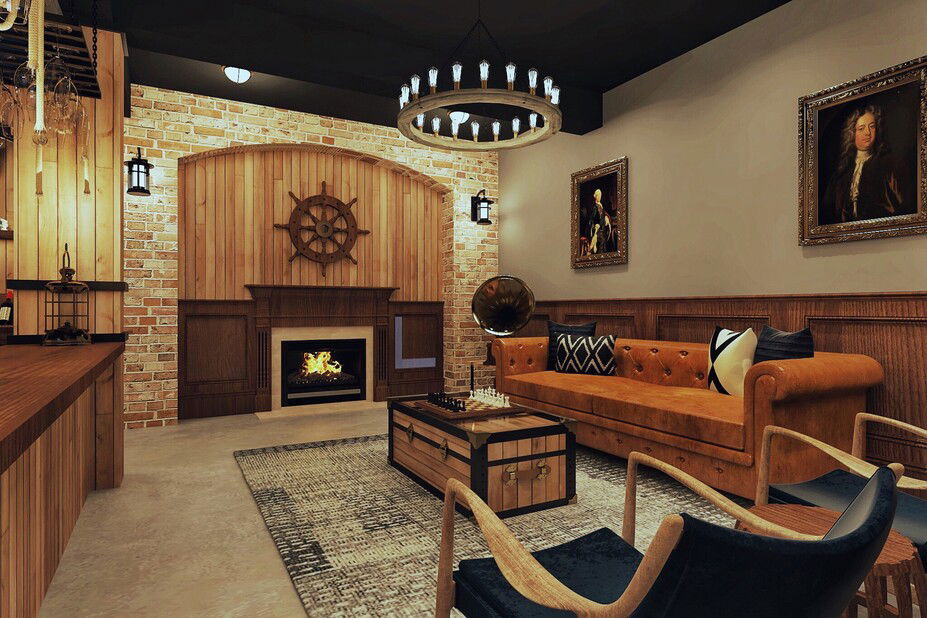 Dark Nautical & Pirate Family Basement Remodel | Decorilla