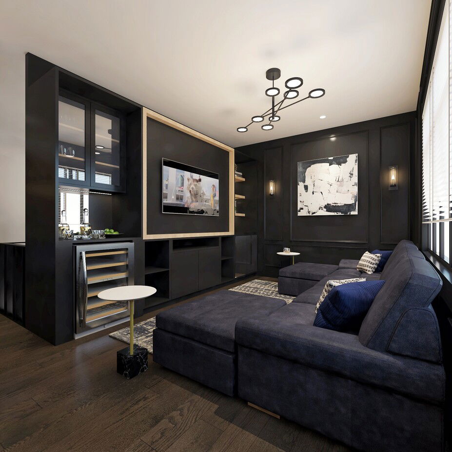 Contemporary Modern Office and Media Lounge ... | Decorilla