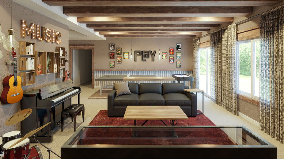 Basement Music and Game Room | Decorilla