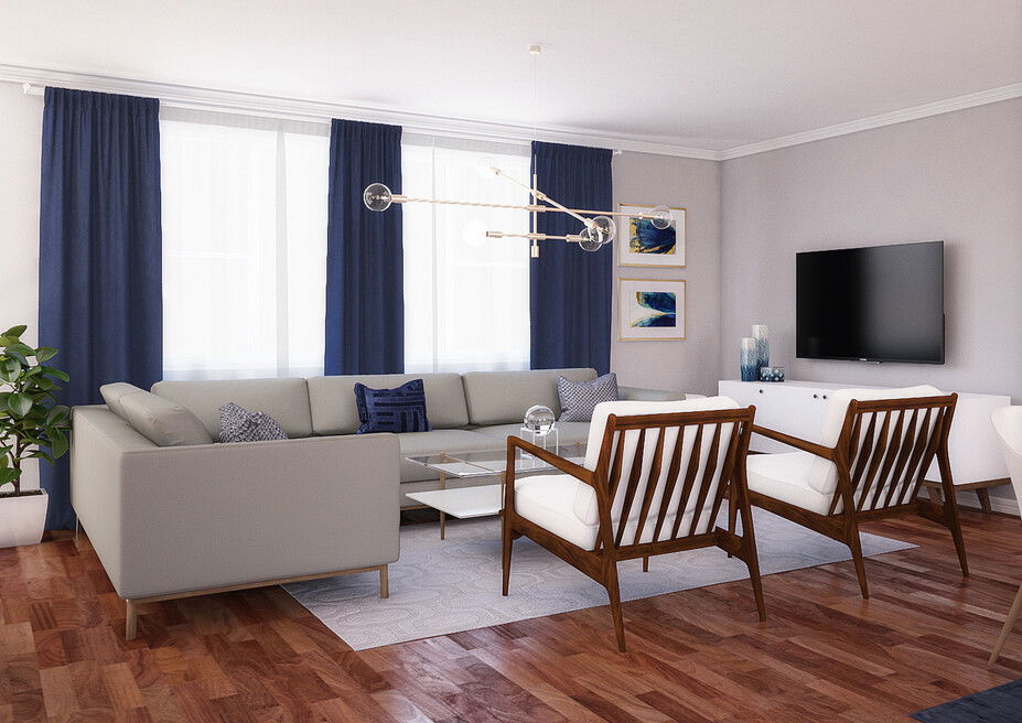 Navy Accents for Contemporary Living Room | Decorilla