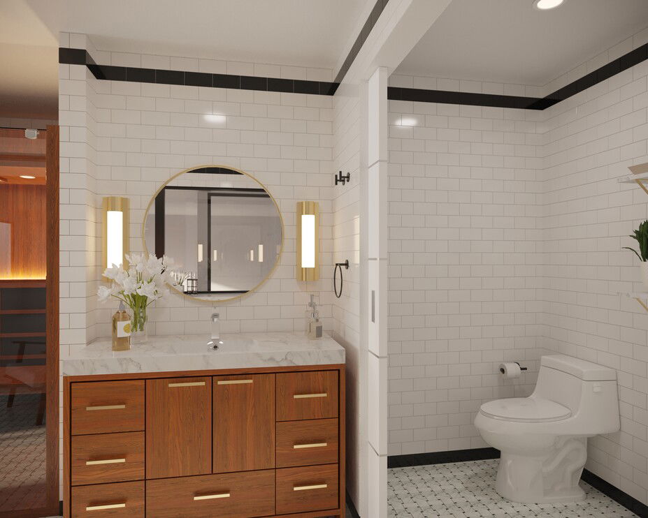Contemporary Gym Bathroom Design | Decorilla