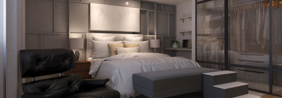 Diseño contemporáneo de dormitorio amigable con mascotas - Render después