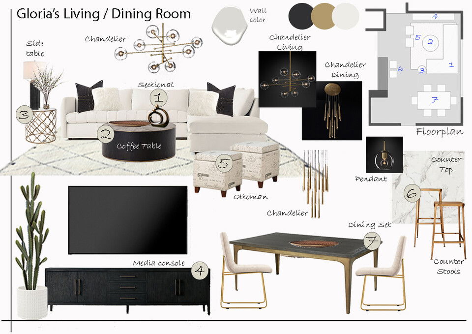 Diseño Interior Contemporáneo de Oro Liana S. Tablero de Inspiración 1