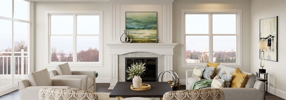 Bright Transitional Home Design with Fireplace- After Rendering