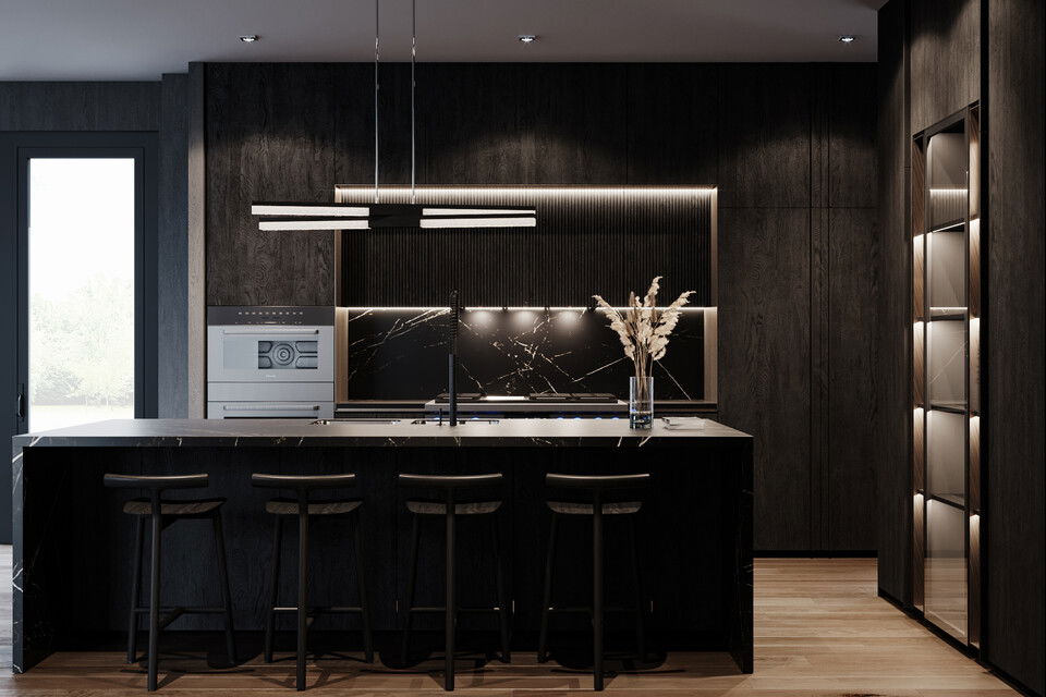 All Black Marble Kitchen Design