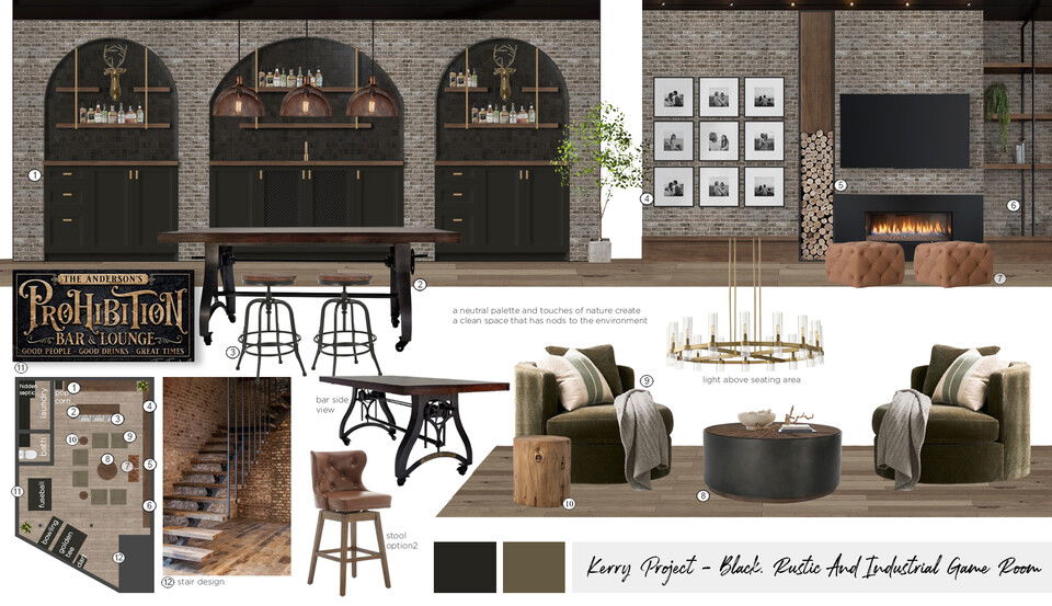 Black, Rustic & Industrial Game Room Maya M. Moodboard 1 thumb