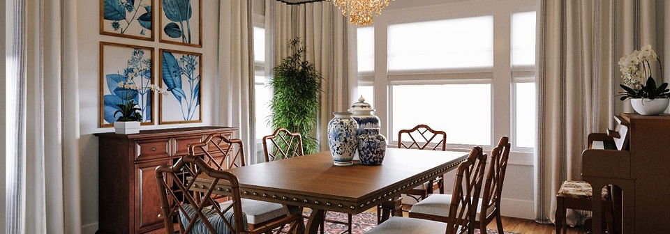 Traditional Dining Room With Blue Accents- After Rendering