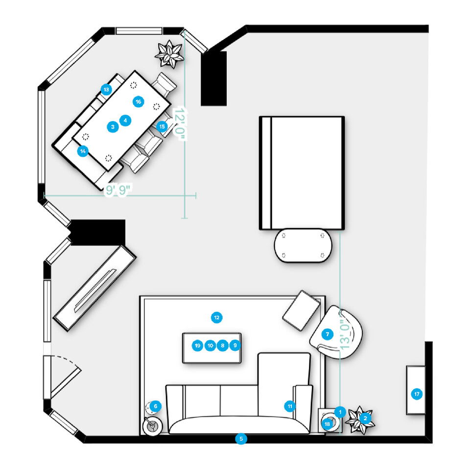 Online Designer Combined Living/Dining Floorplan