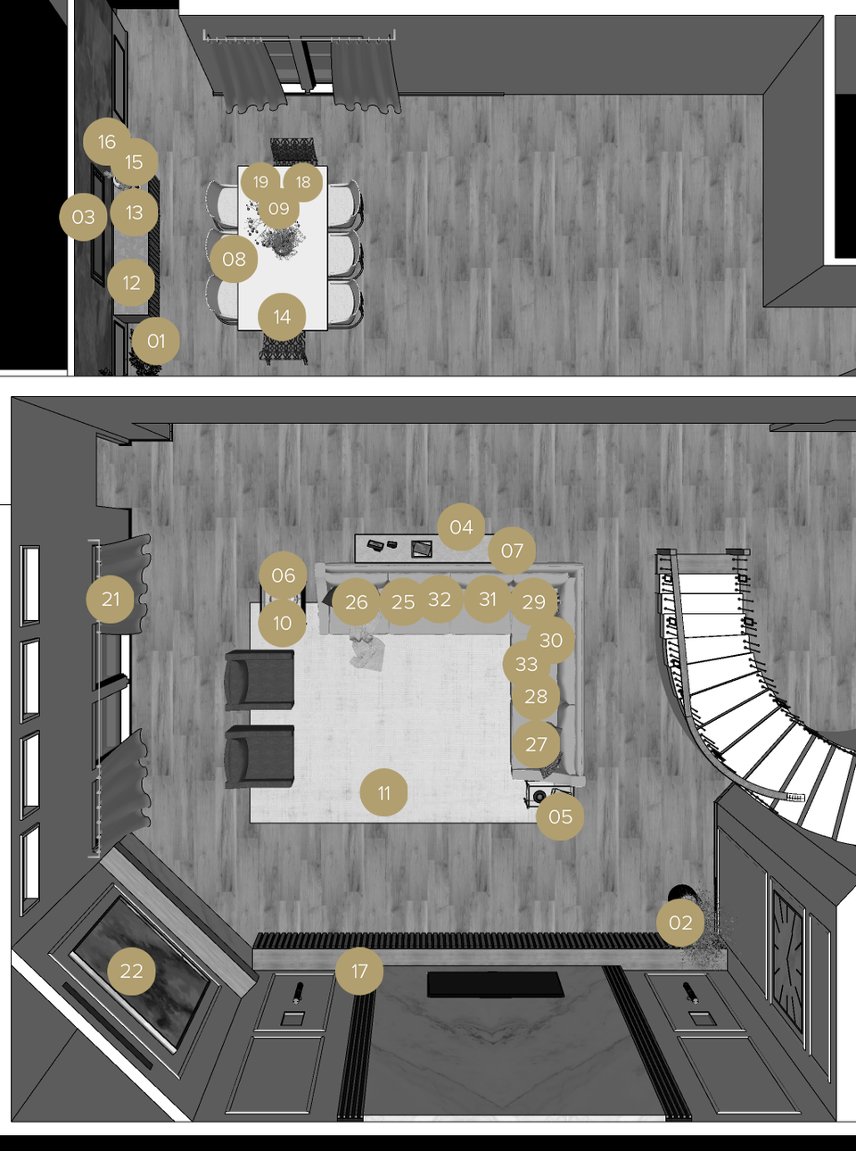 Online Designer Combined Living/Dining Floorplan