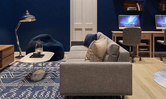 Living room and Play Room With Blue Accents