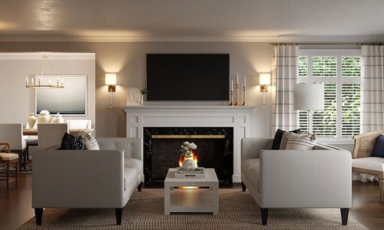 Neutral Transitional Living and Dining Room