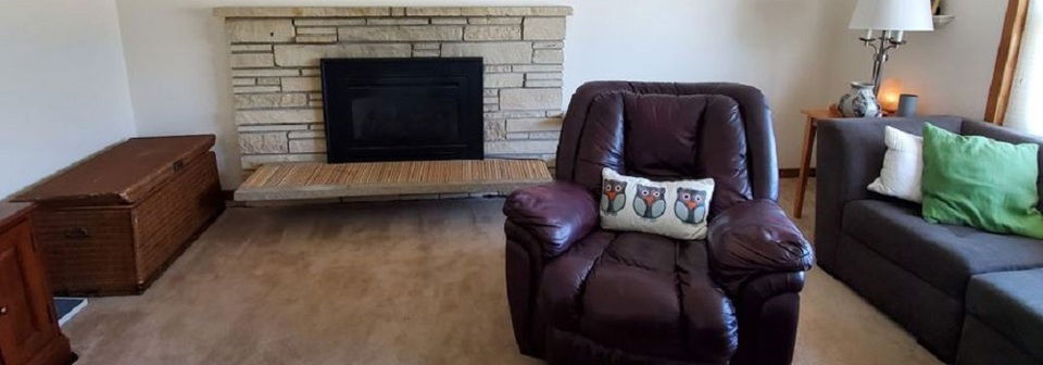 Neutral Living Room Decor with Green Accents- Before Photo