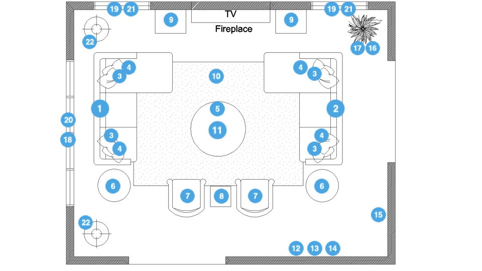 Plano de planta de sala de estar en línea