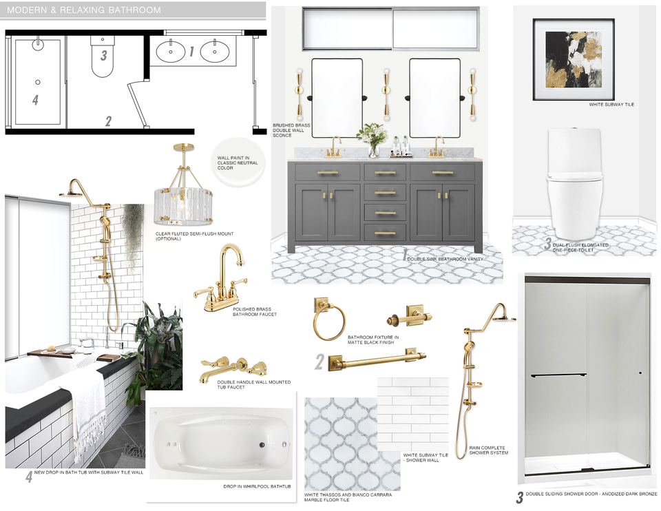 Remodelación de Baño Principal Moderna Blanco & Azul Picharat A. Tablero de Inspiración 2 miniatura