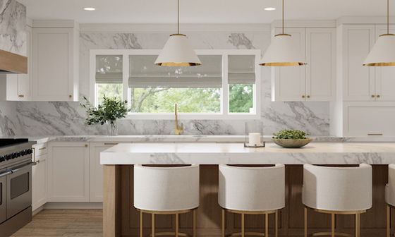 White Modern Kitchen Remodel by interior designers in Anaheim, California