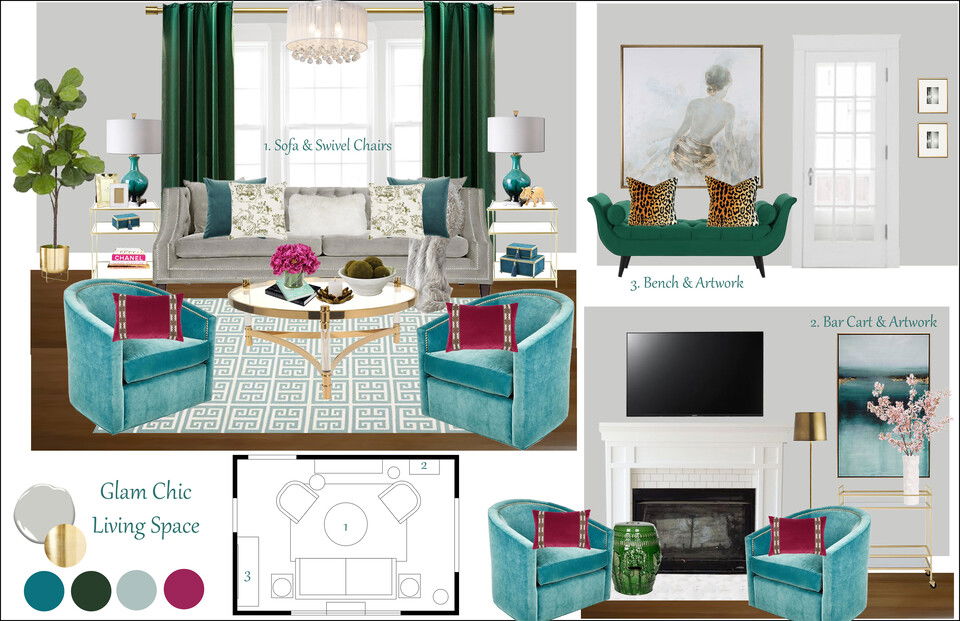 Glam Colourful Living Room Transformation Rachel H. Moodboard 1 thumb