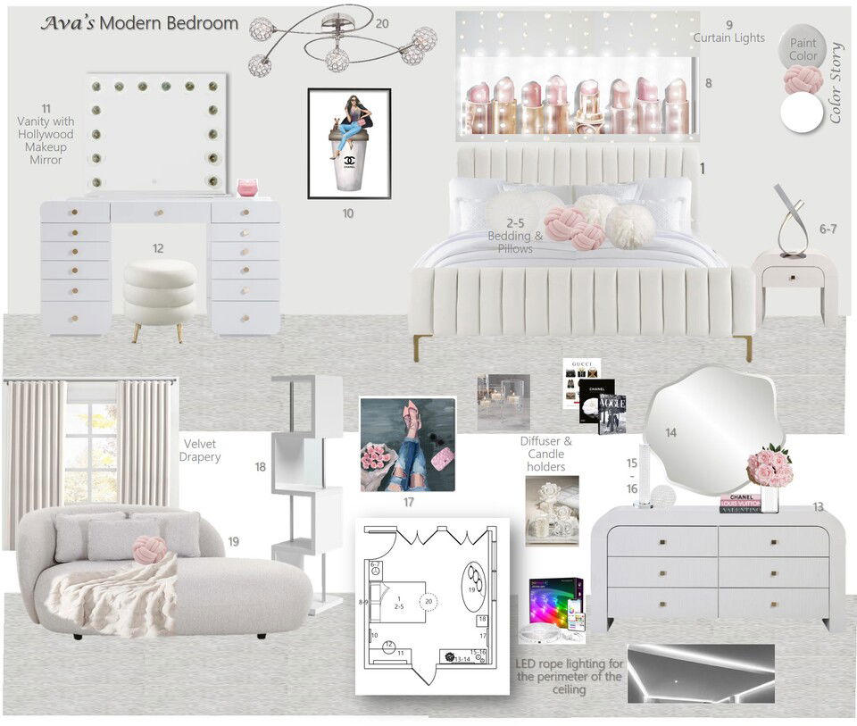 Trendy Modern Teen Bedroom with Stylish Accents Wanda P. Moodboard 1 thumb
