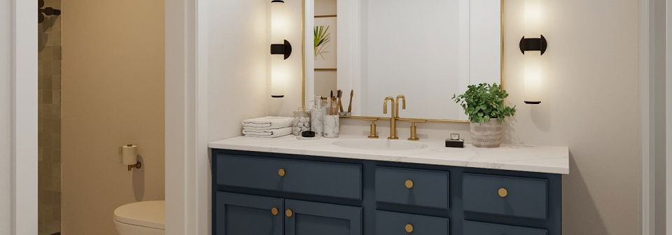 White & Blue Modern Master Bathroom Remodel- After Rendering