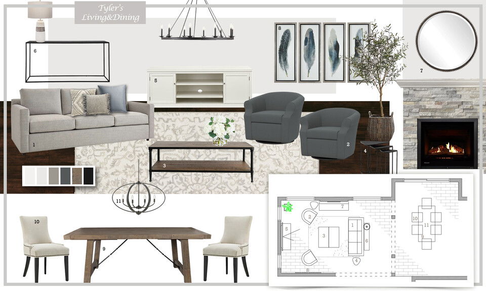 Transitional Combined Living/Dining Design Dragana V. Moodboard 1 thumb