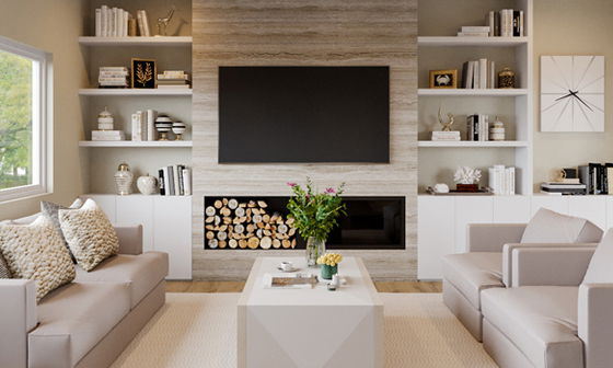 Neutral Sleek & Cozy Living Room Design