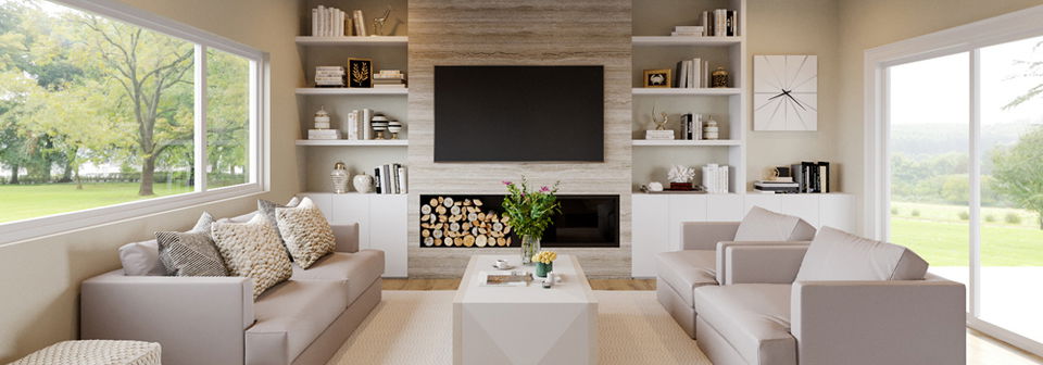 Neutral Sleek & Cozy Living Room Design