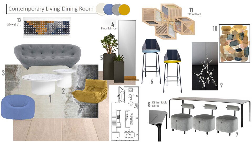 Diseño de Interiores de Estilo Contemporáneo Aireado para Salón y Comedor - Tablero de Inspiración 1 de Wanda P.
