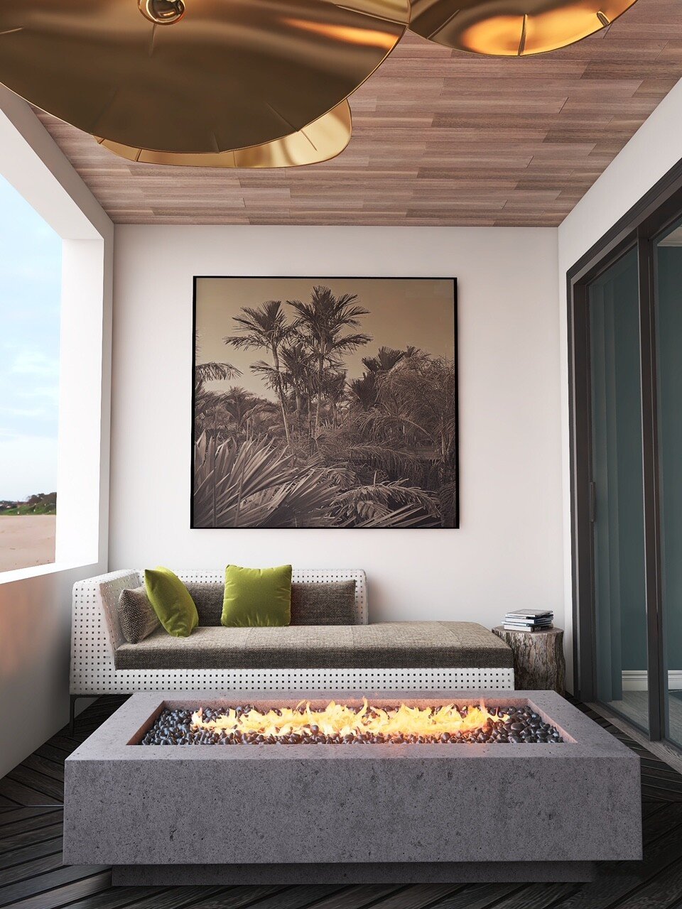 Contemporary Balcony Design with Firepit