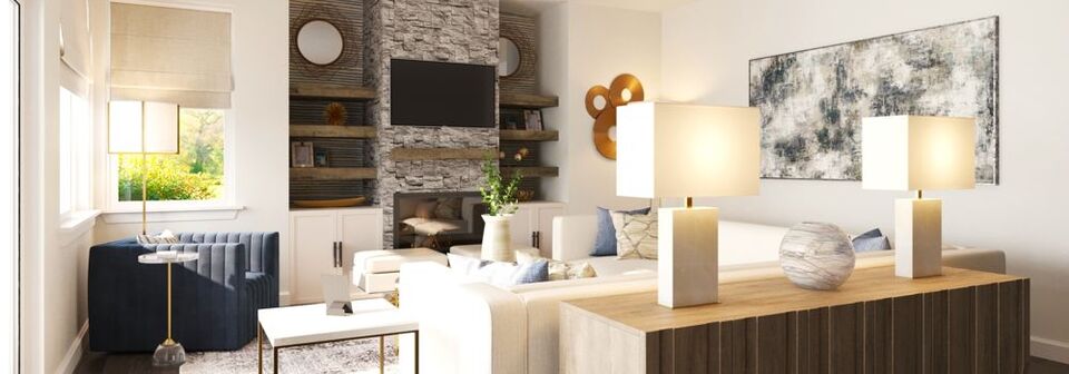 Cozy Transitional Living Room Design- After Rendering