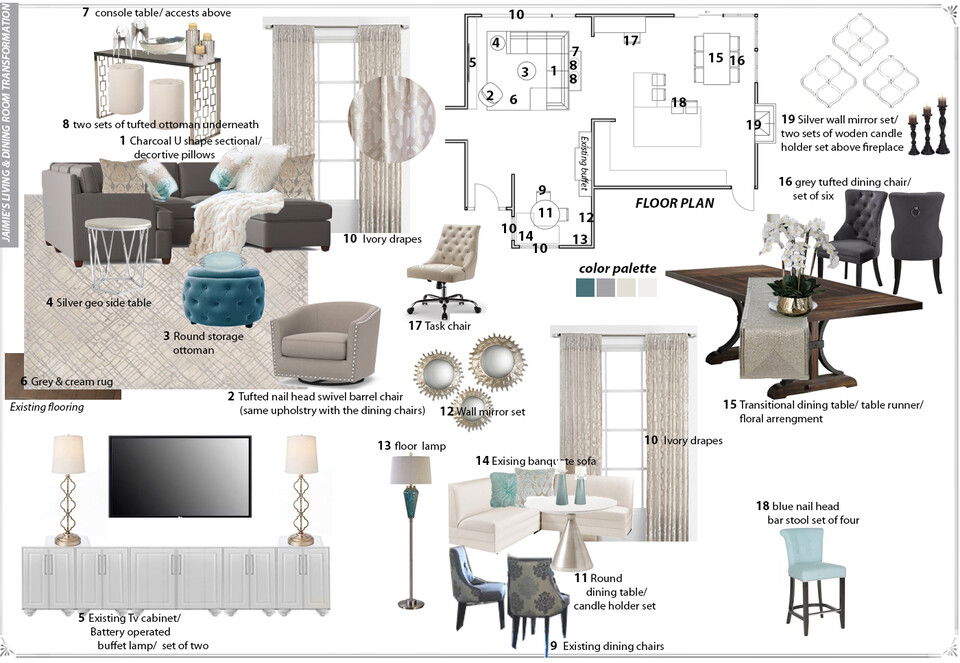 Online Designer Combined Living/Dining Interior Design Ideas