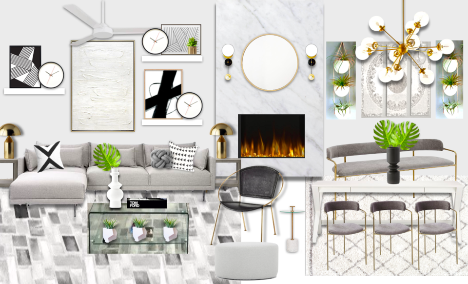 Ideas de Diseño de Interiores Combinadas de Sala-Comedor del Diseñador en Línea