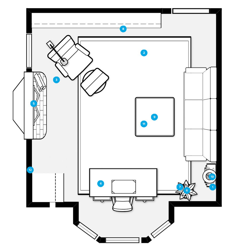 Plano de planta de sala de estar en línea
