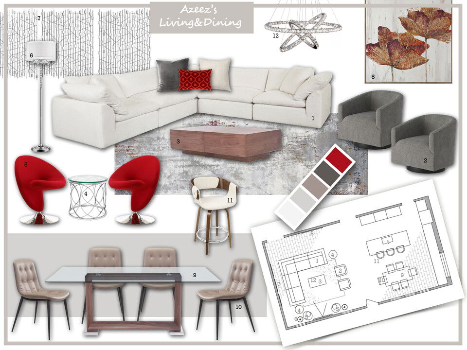 Red Accented Minimalist Living & Dining Design Dragana V. Moodboard 1 thumb