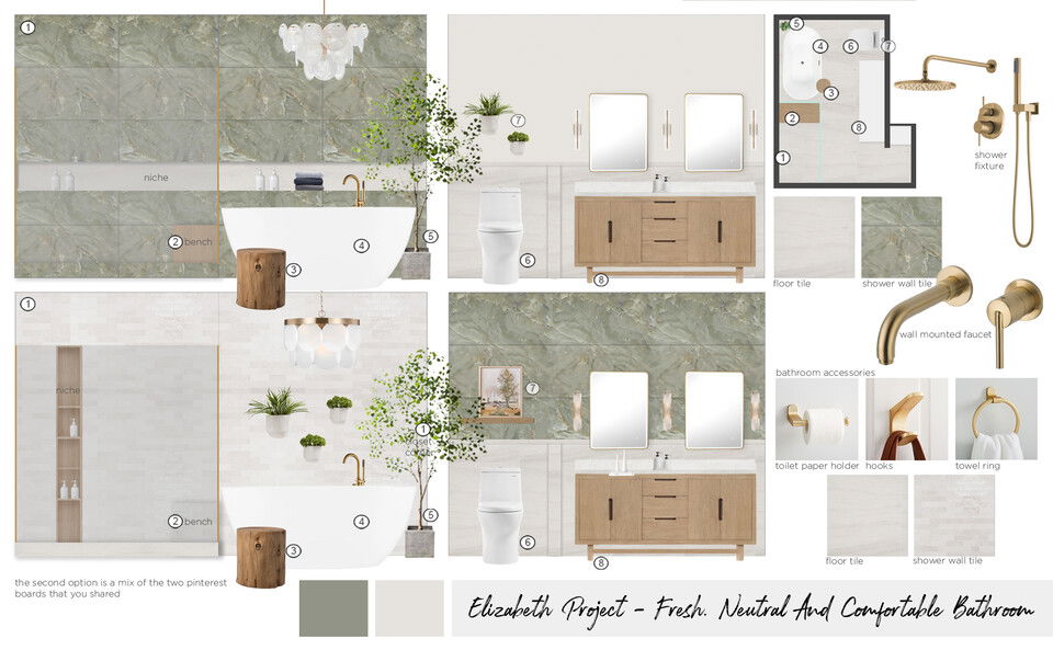 Diseño de baño fresco, neutral y cómodo Moodboard 1 de Maya M.
