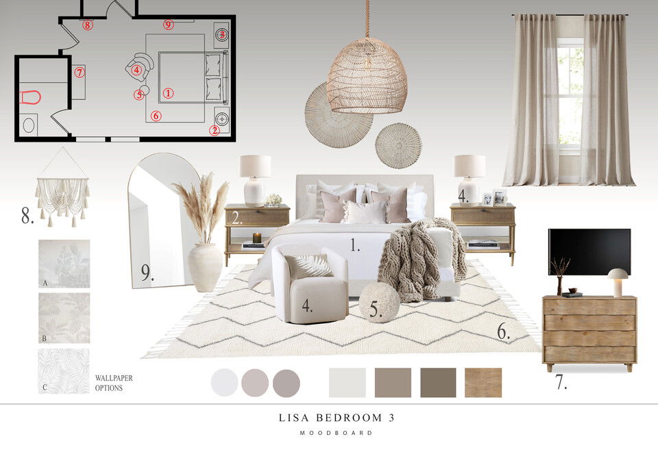 Diseño de dormitorio neutral moderno Nathalie I. Moodboard 1 thumb