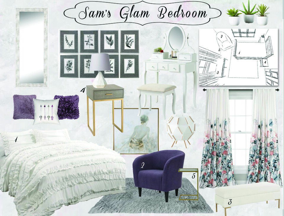 Sweet Femenine Bedroom Transformation Sarah M. Moodboard 1 thumb