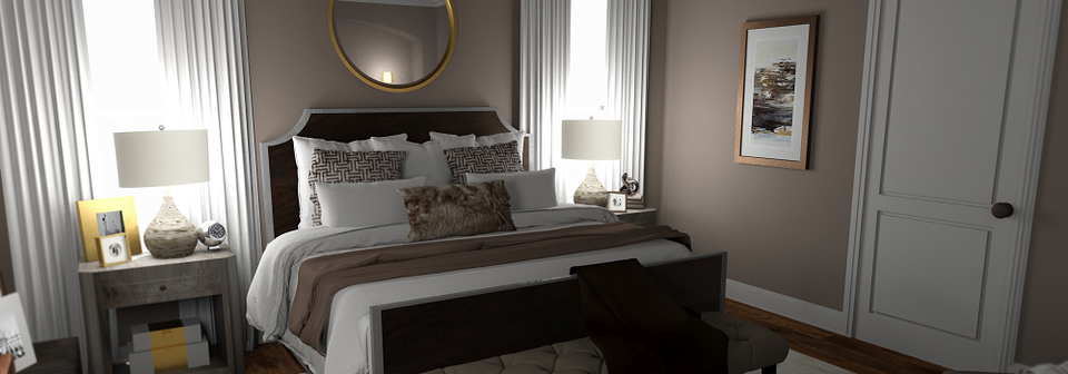 Masculine transitional bedroom- After Rendering