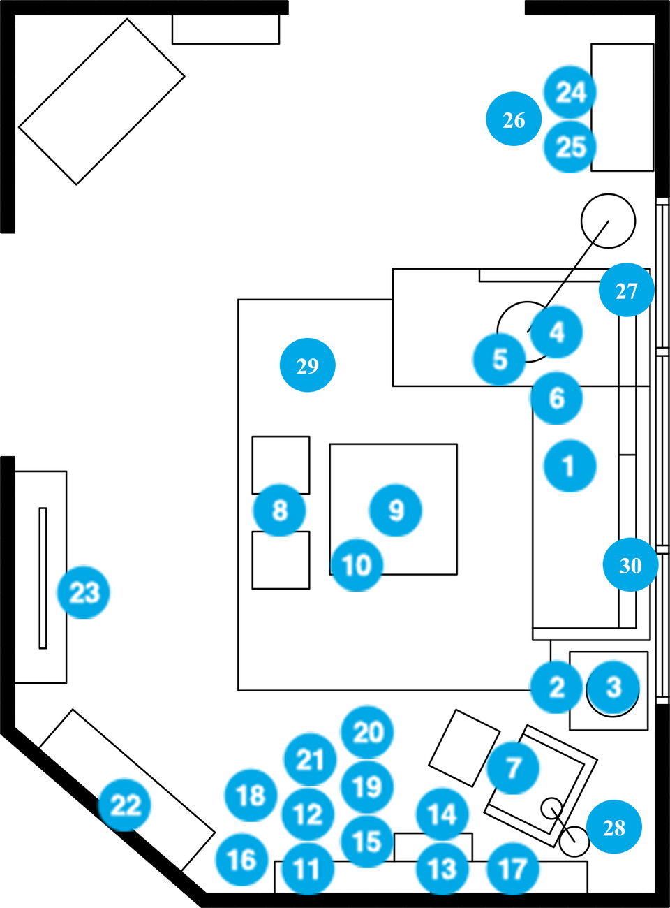 Plano de planta de sala de estar en línea