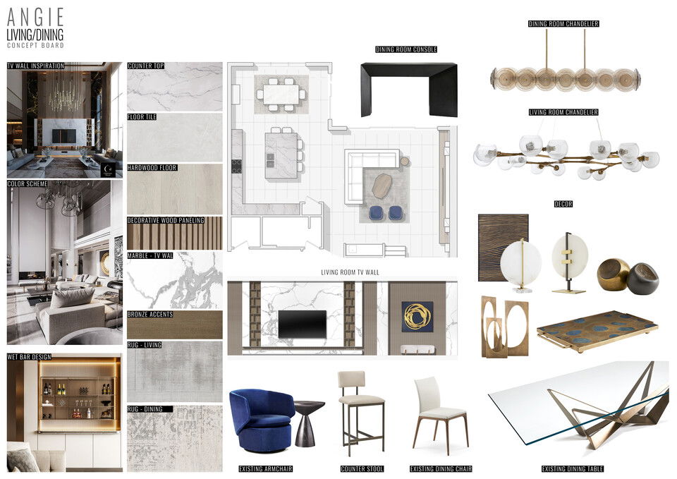 Sala de estar y comedor de lujo moderno combinado Mladen C. Moodboard 1 thumb