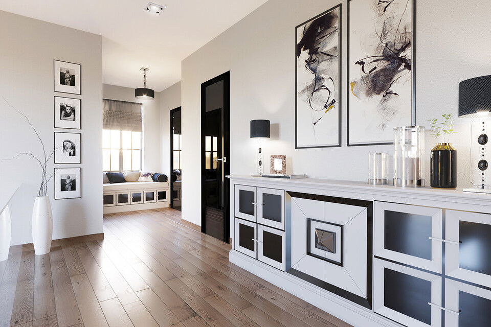 Black and White Sophisticated Entryway Design