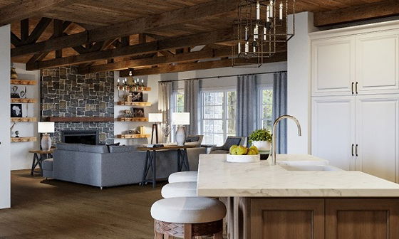 Rustic Vaulted Wood Ceiling Home Interior Design by interior designers in Dallas, Texas