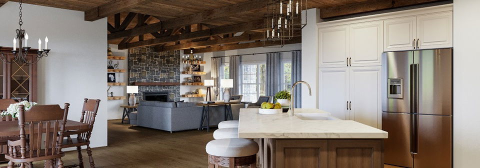 Rustic Vaulted Wood Ceiling Home Interior Design by interior designers in Dallas, Texas