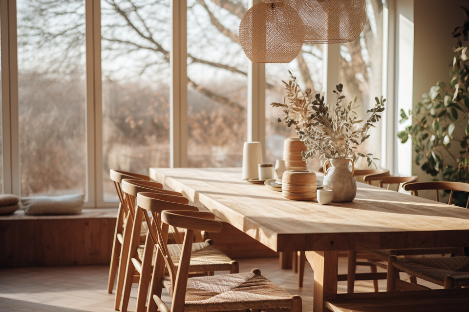 Scandinavian Dining Room with Rustic Design