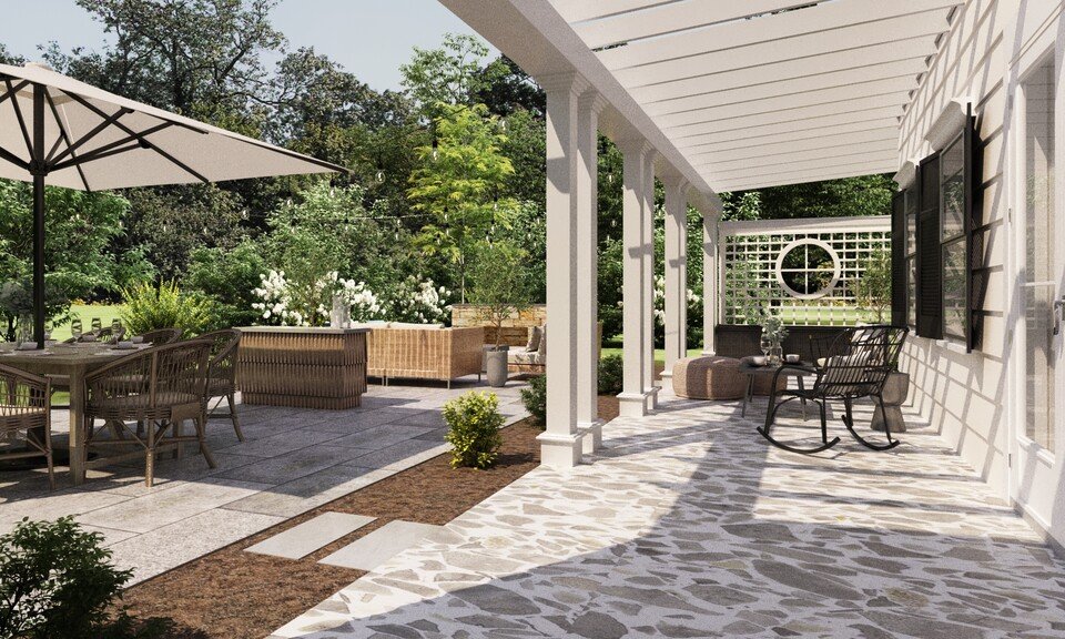 Bluestone Patio with Fireplace & Covered Porch