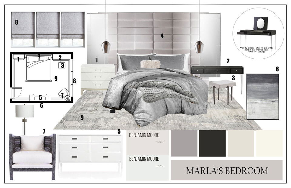 Romantic Feminine Bedroom Interior Design Casey H. Moodboard 1 thumb