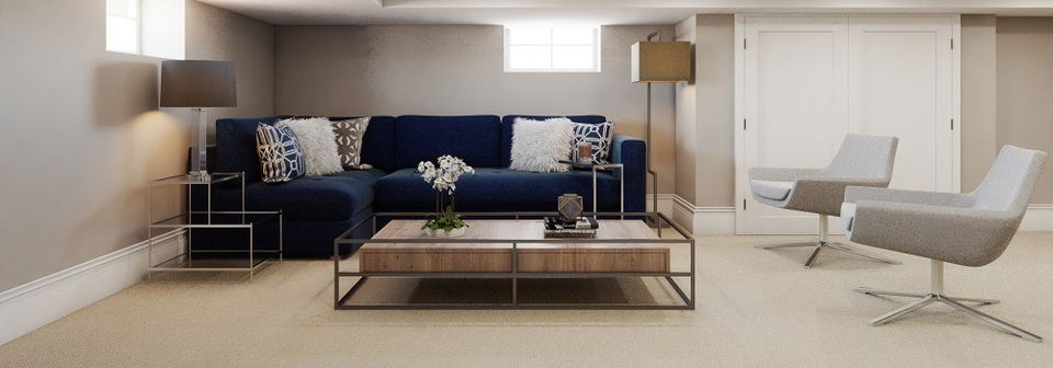 Sala de Familia Moderna en el Sótano- Renderizado Después