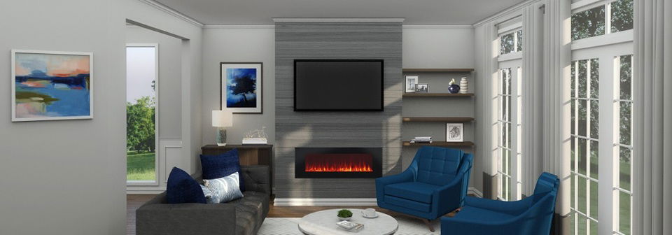 Eclectic with Blue Accents Living Room- After Rendering