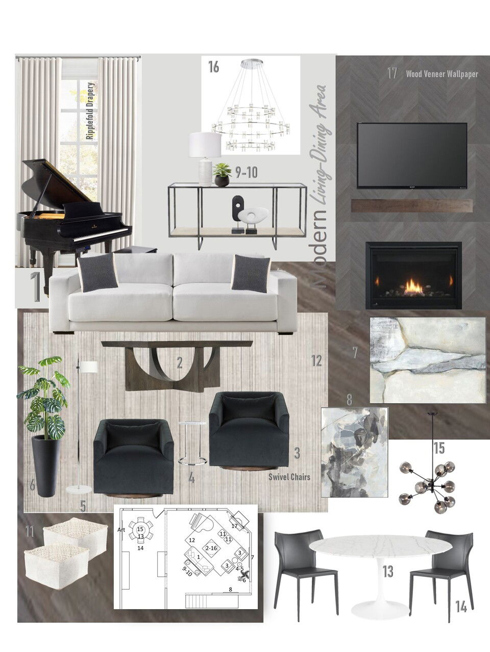Sophisticated Black & White Living Room Wanda P. Moodboard 1 thumb